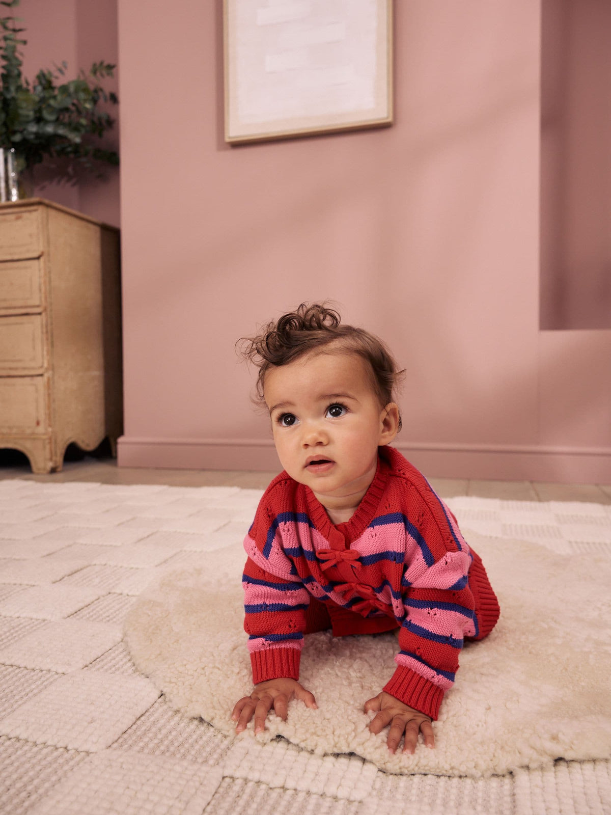 Red Stripe Knitted Bow Cardigan and Leggings Baby 2 Piece Set (0mths-2yrs) - image 4