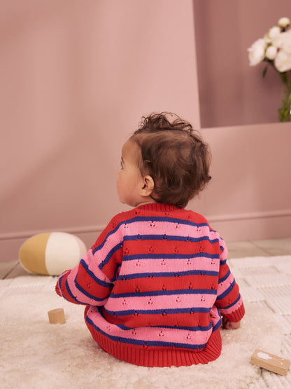 Red Stripe Knitted Bow Cardigan and Leggings Baby 2 Piece Set (0mths-2yrs) - image 5