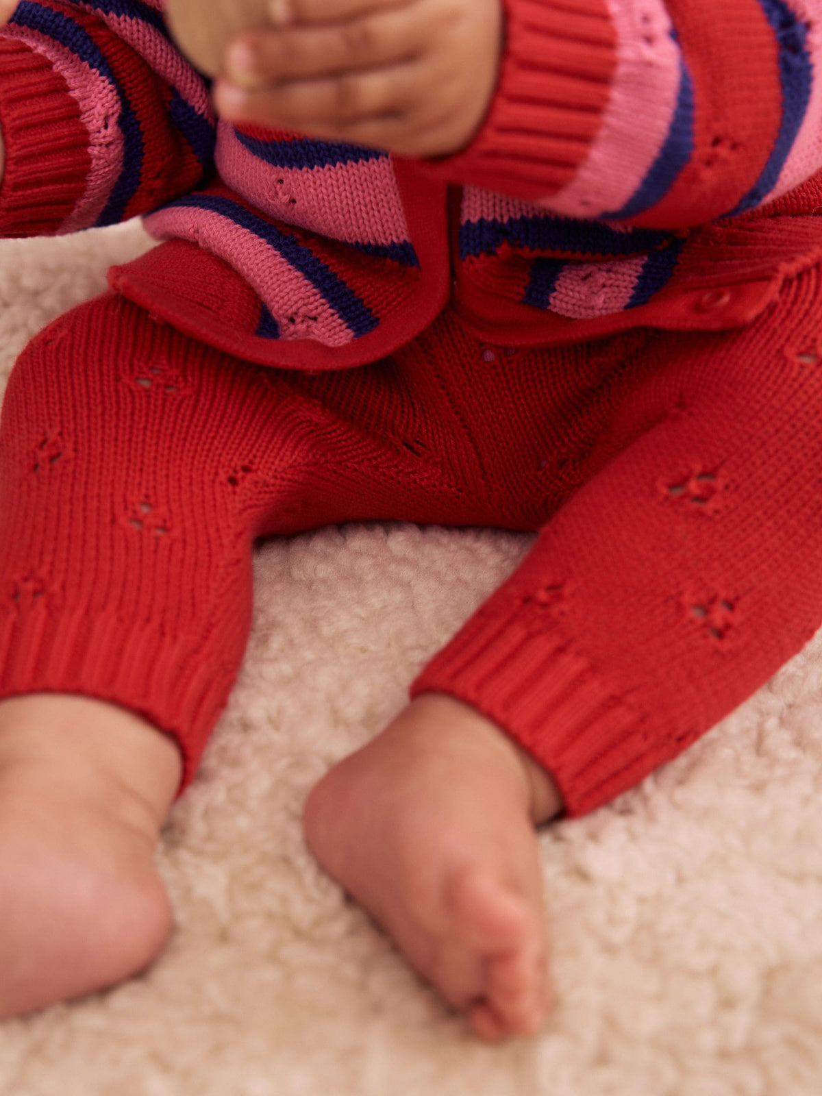 Red Stripe Knitted Bow Cardigan and Leggings Baby 2 Piece Set (0mths-2yrs) - image 6