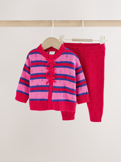 Red Stripe Knitted Bow Cardigan and Leggings Baby 2 Piece Set (0mths-2yrs) - image 7