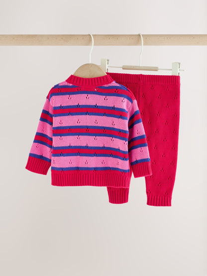 Red Stripe Knitted Bow Cardigan and Leggings Baby 2 Piece Set (0mths-2yrs) - image 8