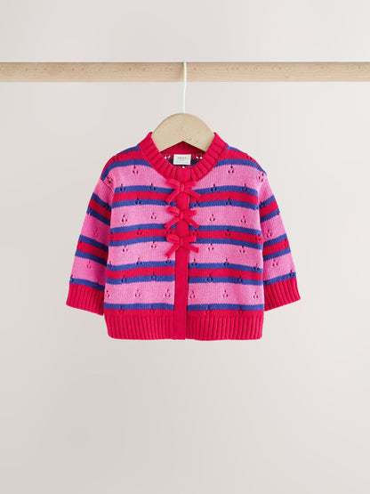 Red Stripe Knitted Bow Cardigan and Leggings Baby 2 Piece Set (0mths-2yrs) - image 9