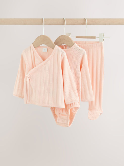 Pink Pointelle Bodysuit Leggings And Cardigan Baby Set 3 Piece (0-9mths) image 1