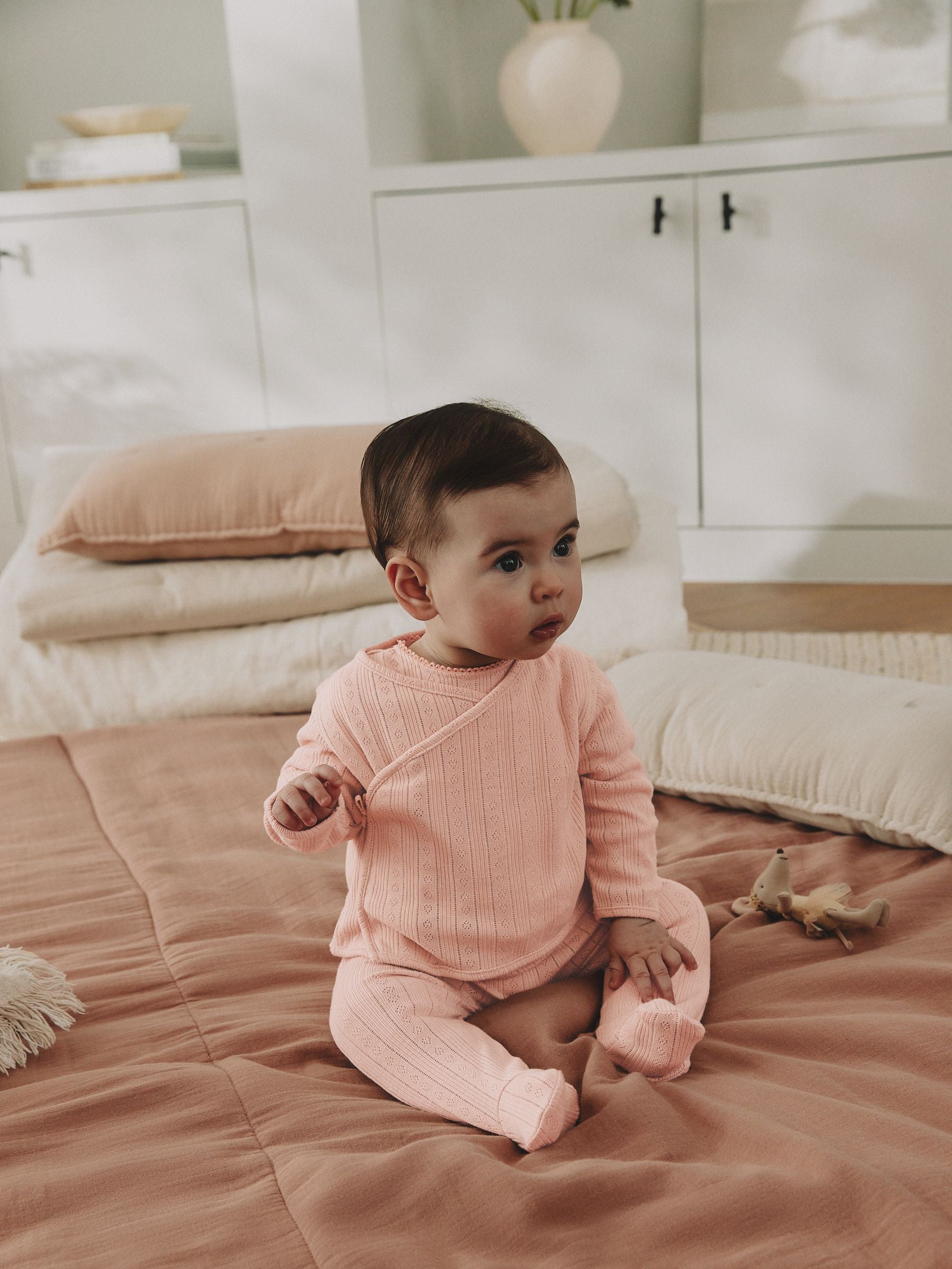 Pink Pointelle Bodysuit Leggings And Cardigan Baby Set 3 Piece (0-9mths) image 2