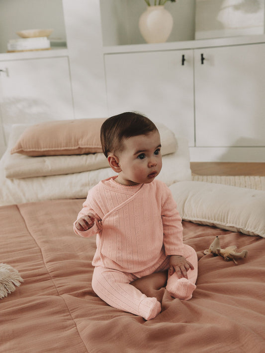 Pink Pointelle Bodysuit Leggings And Cardigan Baby Set 3 Piece (0-9mths) image 2