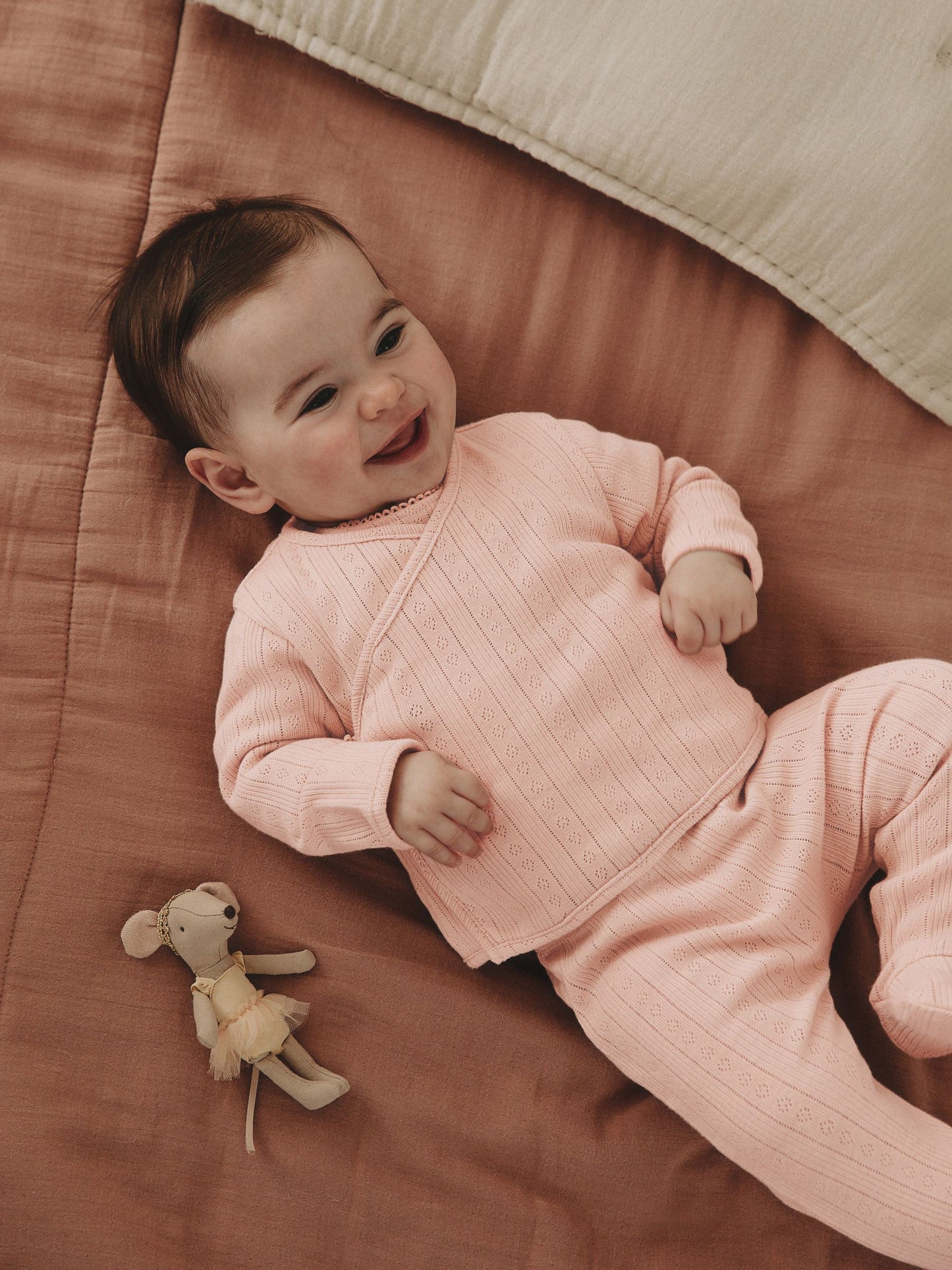 Pink Pointelle Bodysuit Leggings And Cardigan Baby Set 3 Piece (0-9mths) image 4
