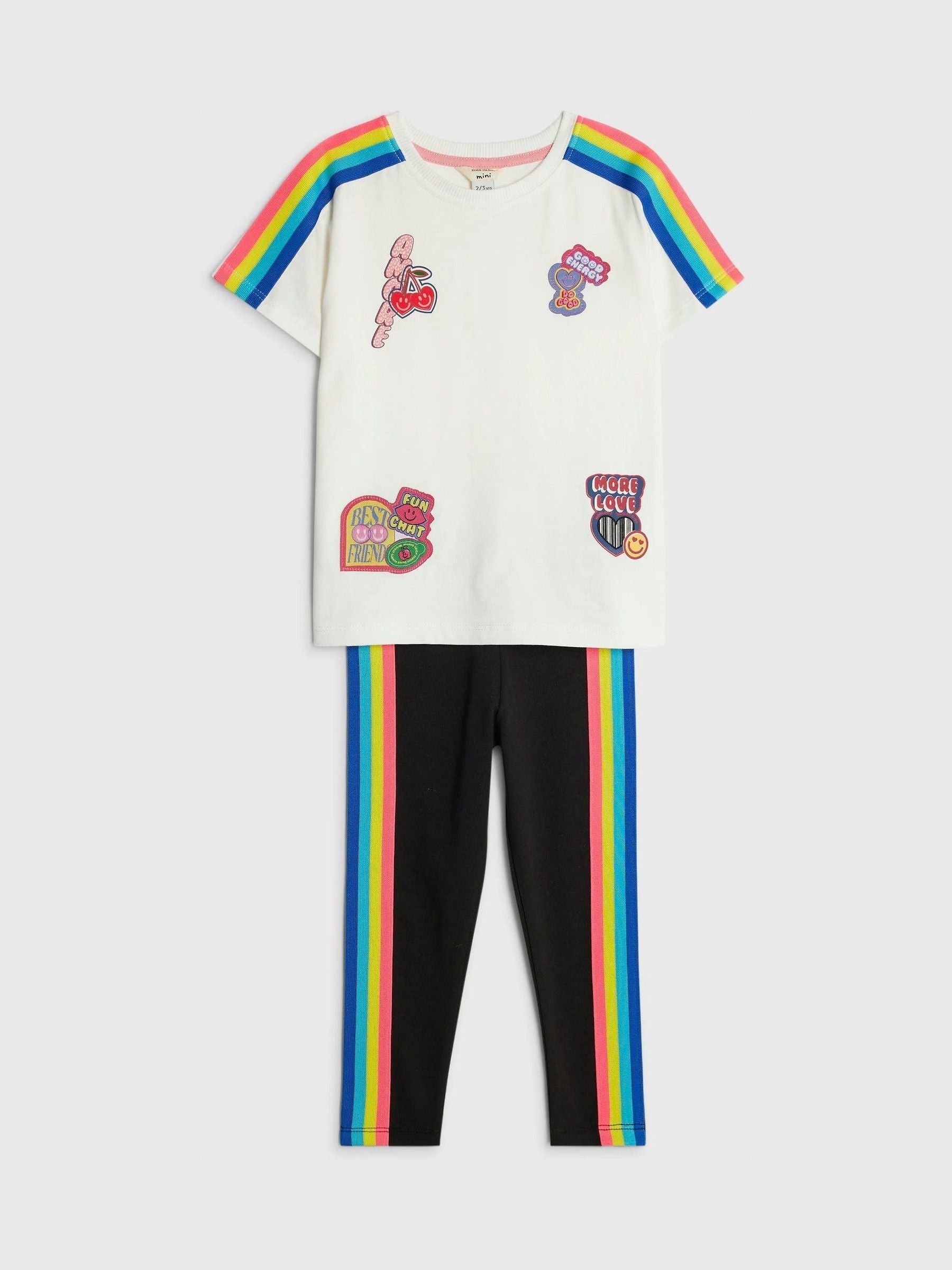 River Island Cream Badged T-Shirt & Leggings Set image 3