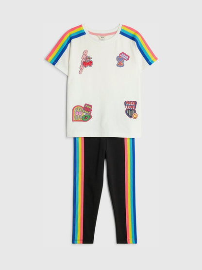 River Island Cream Badged T-Shirt & Leggings Set image 3