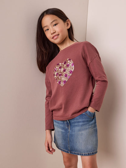 Dsiney Kidz - Brown Spot Long Sleeve Sequin Heart Top (3-16yrs) image 1