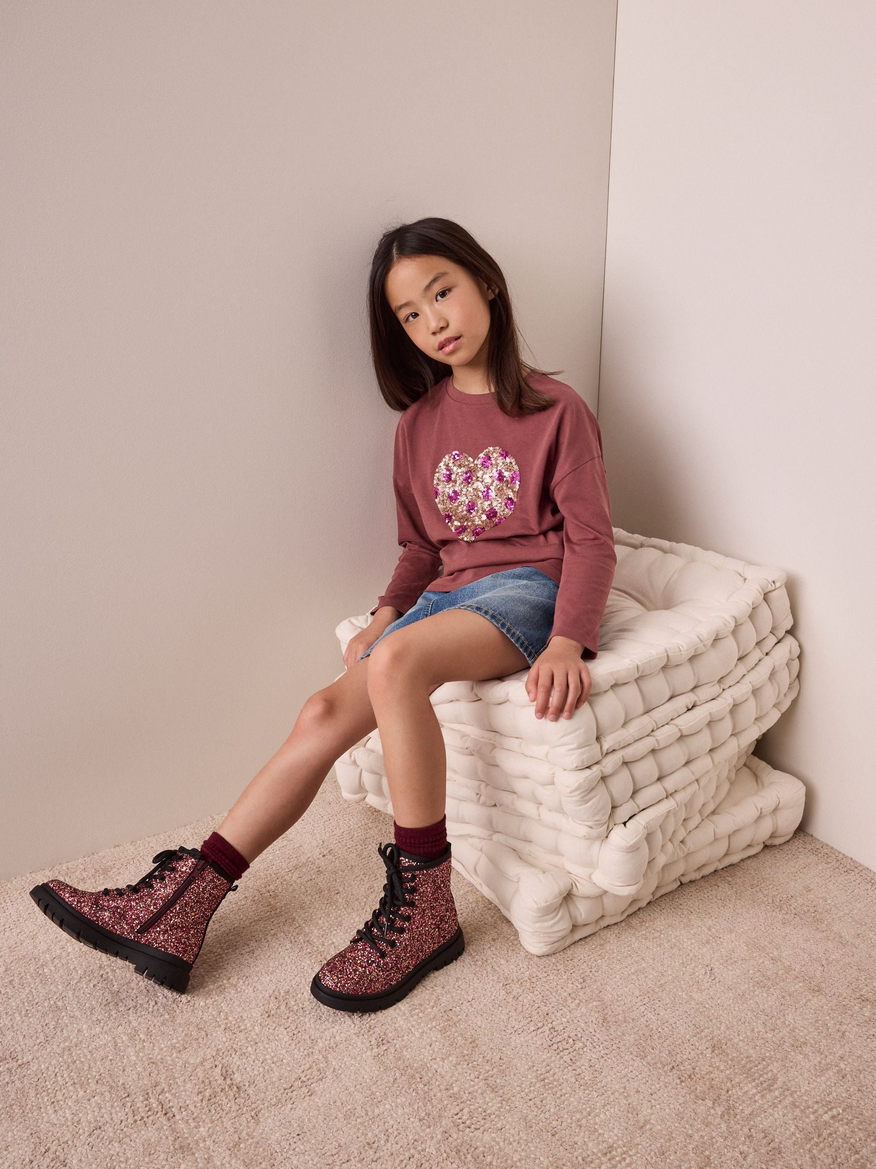 Dsiney Kidz - Brown Spot Long Sleeve Sequin Heart Top (3-16yrs) image 2