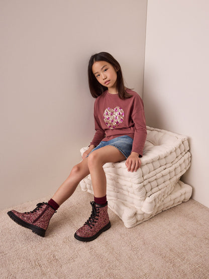 Dsiney Kidz - Brown Spot Long Sleeve Sequin Heart Top (3-16yrs) image 2