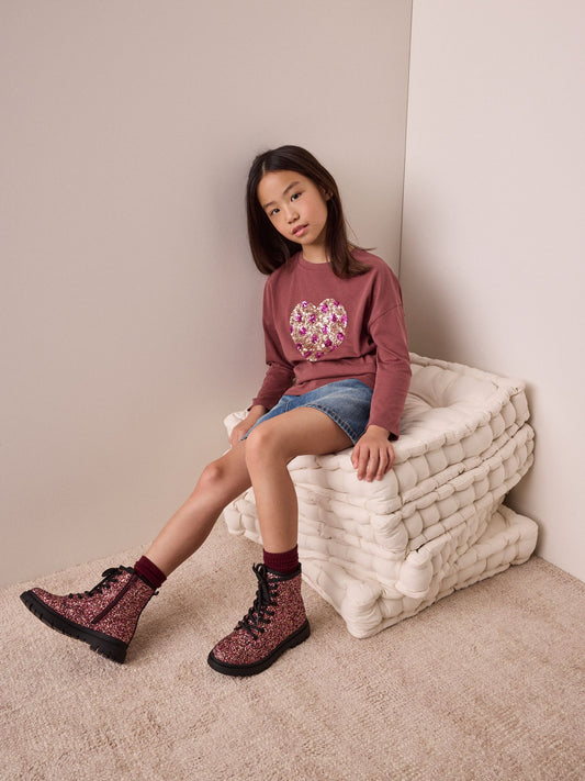 Dsiney Kidz - Brown Spot Long Sleeve Sequin Heart Top (3-16yrs) image 2