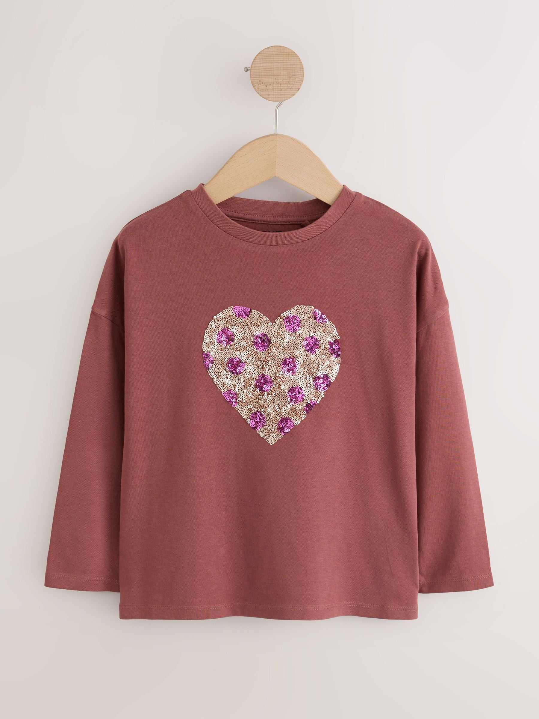 Dsiney Kidz - Brown Spot Long Sleeve Sequin Heart Top (3-16yrs) image 5