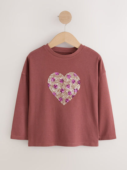 Dsiney Kidz - Brown Spot Long Sleeve Sequin Heart Top (3-16yrs) image 5
