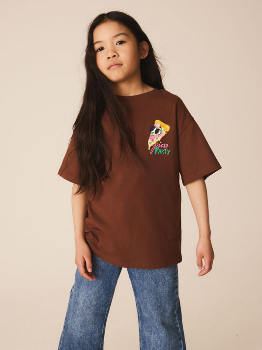 Dsiney Kidz - Brown Pizza Oversized Sequin Graphic T-Shirt (3-16yrs) image 1
