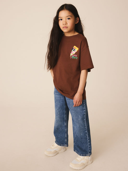 Dsiney Kidz - Brown Pizza Oversized Sequin Graphic T-Shirt (3-16yrs) image 2
