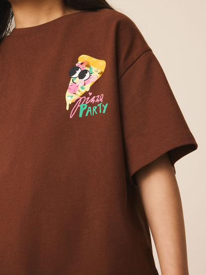 Dsiney Kidz - Brown Pizza Oversized Sequin Graphic T-Shirt (3-16yrs) image 4