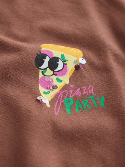 Dsiney Kidz - Brown Pizza Oversized Sequin Graphic T-Shirt (3-16yrs) image 7