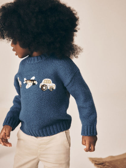 Dsiney Kidz - Navy Blue Transport Character Knitted Crew Neck Jumper (3mths-7yrs) image 2