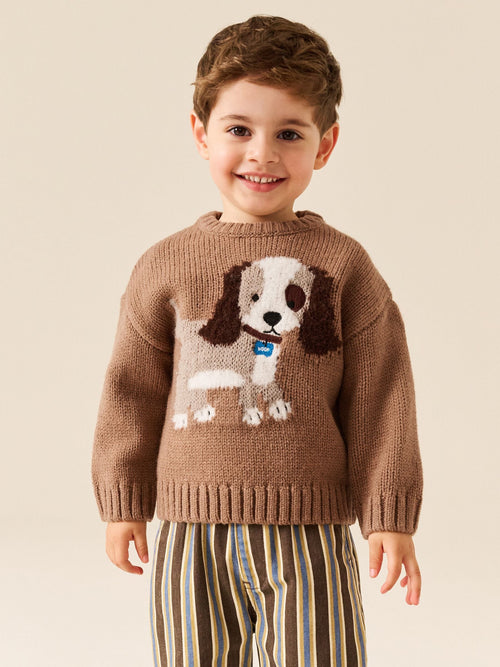 Dsiney Kidz - Chocolate Brown Dog Character Knitted Crew Neck Jumper (3mths-7yrs) image 1
