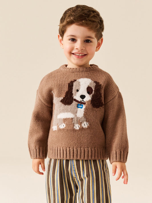 Dsiney Kidz - Chocolate Brown Dog Character Knitted Crew Neck Jumper (3mths-7yrs) image 1