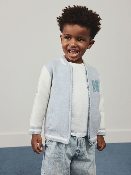 Blue Zip Through Varsity Bomber Cardigan (3mths-7yrs) - image 1