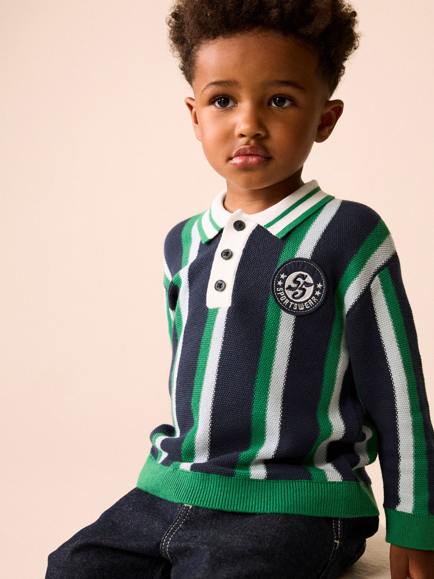 Dsiney Kidz - Green/Navy Stripe Knitted Polo Shirt (3mths-7yrs) image 1