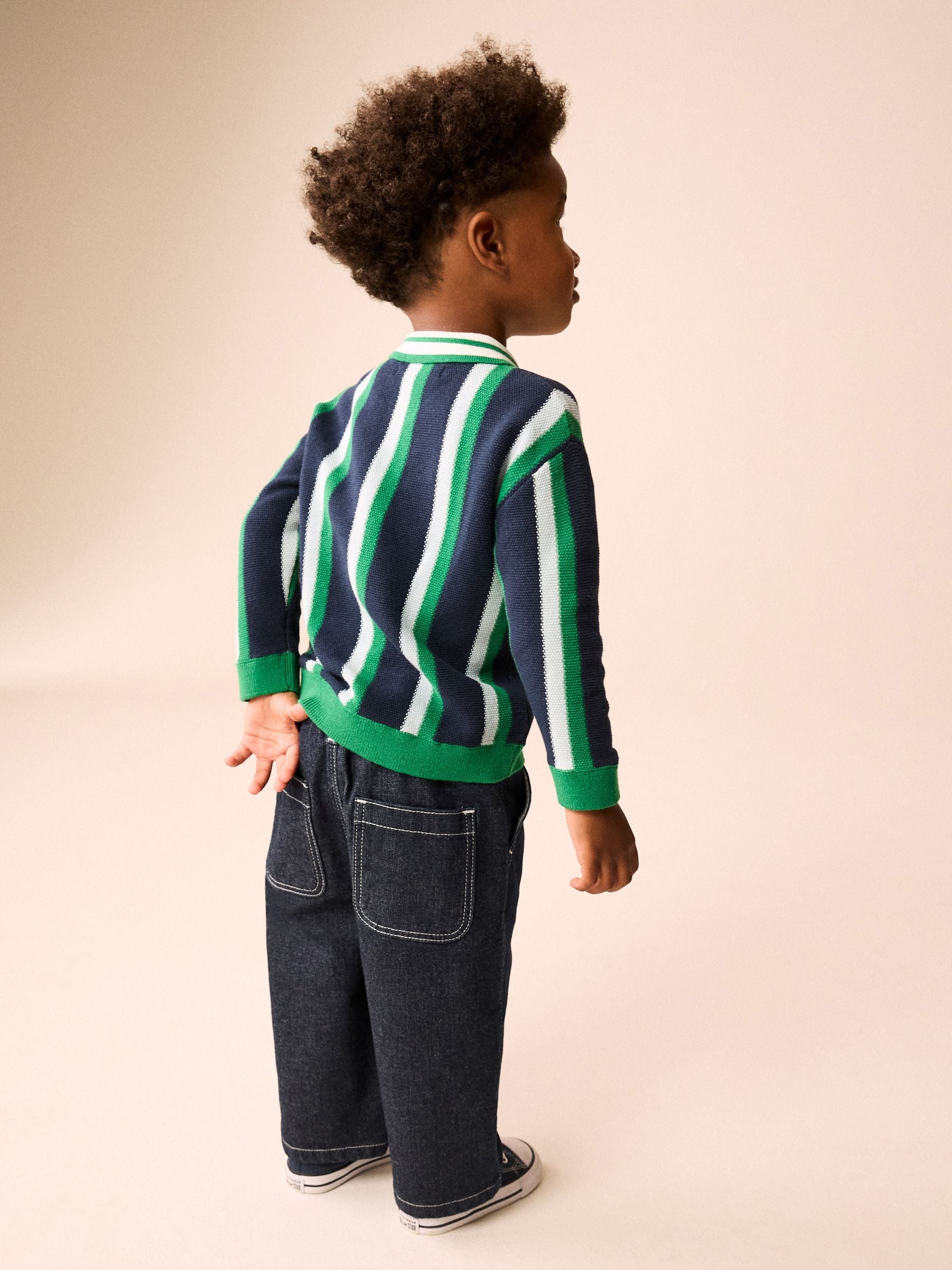 Dsiney Kidz - Green/Navy Stripe Knitted Polo Shirt (3mths-7yrs) image 3