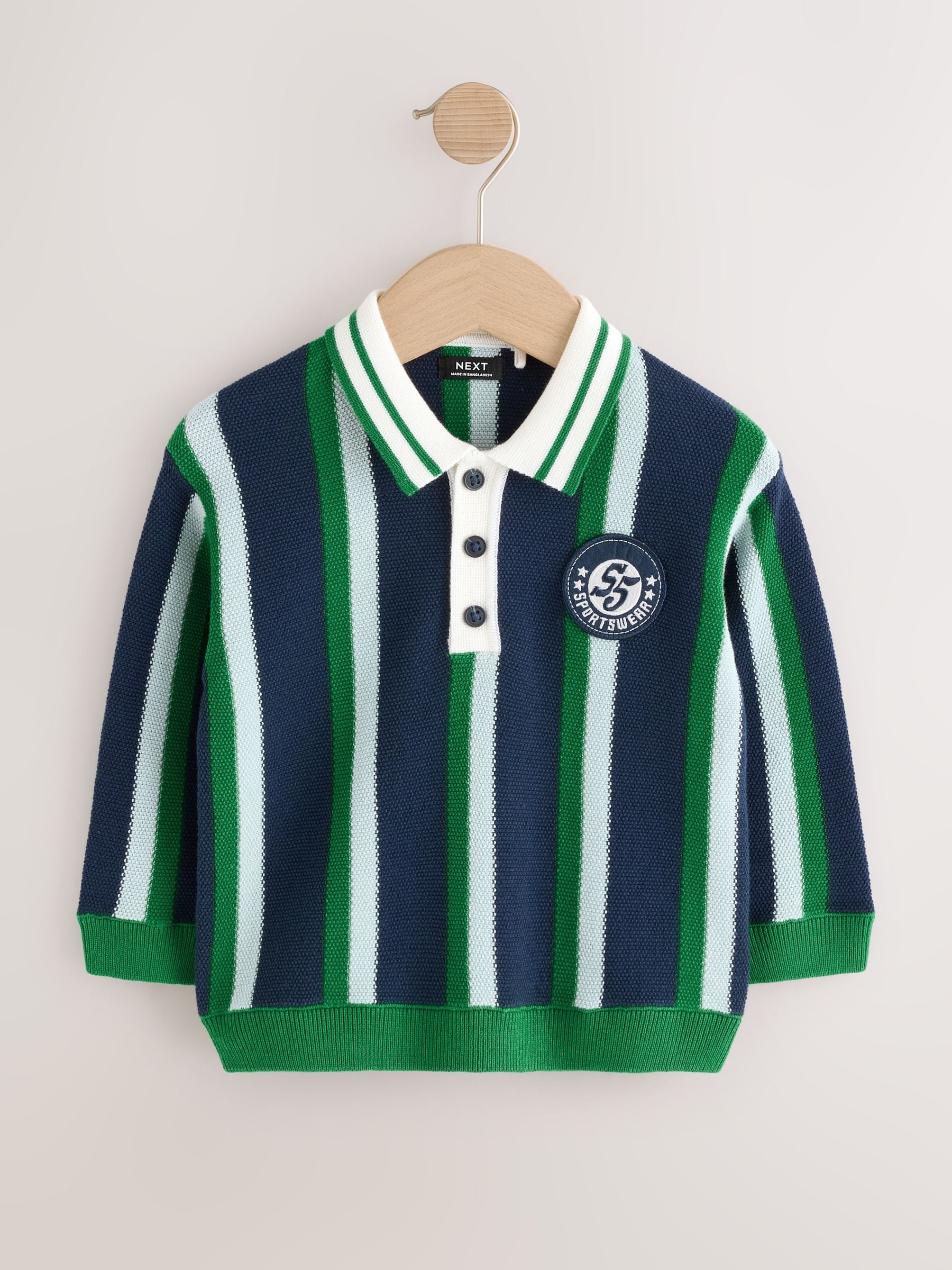 Dsiney Kidz - Green/Navy Stripe Knitted Polo Shirt (3mths-7yrs) image 4