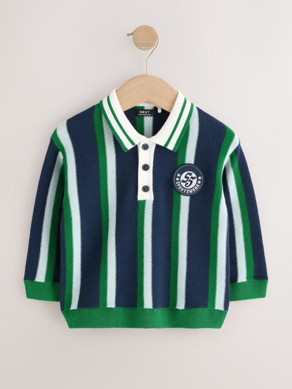 Dsiney Kidz - Green/Navy Stripe Knitted Polo Shirt (3mths-7yrs) image 4