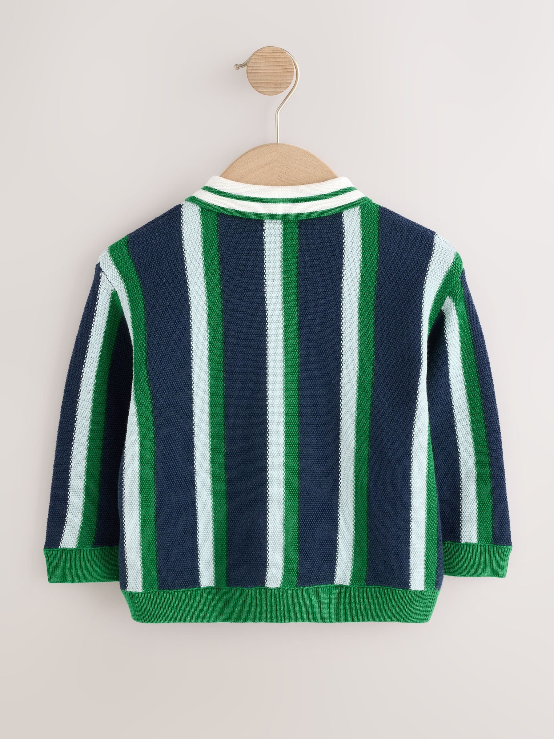 Dsiney Kidz - Green/Navy Stripe Knitted Polo Shirt (3mths-7yrs) image 5