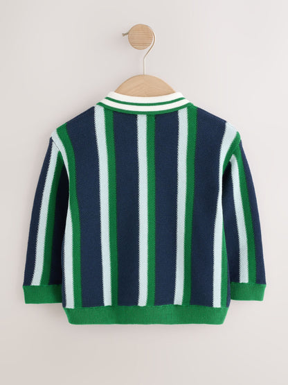 Dsiney Kidz - Green/Navy Stripe Knitted Polo Shirt (3mths-7yrs) image 5