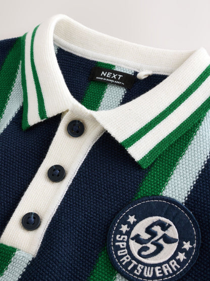 Dsiney Kidz - Green/Navy Stripe Knitted Polo Shirt (3mths-7yrs) image 6