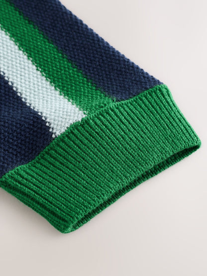 Dsiney Kidz - Green/Navy Stripe Knitted Polo Shirt (3mths-7yrs) image 8