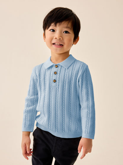 Dsiney Kidz - Blue Cable Knit Polo Shirt (3mths-7yrs) image 1