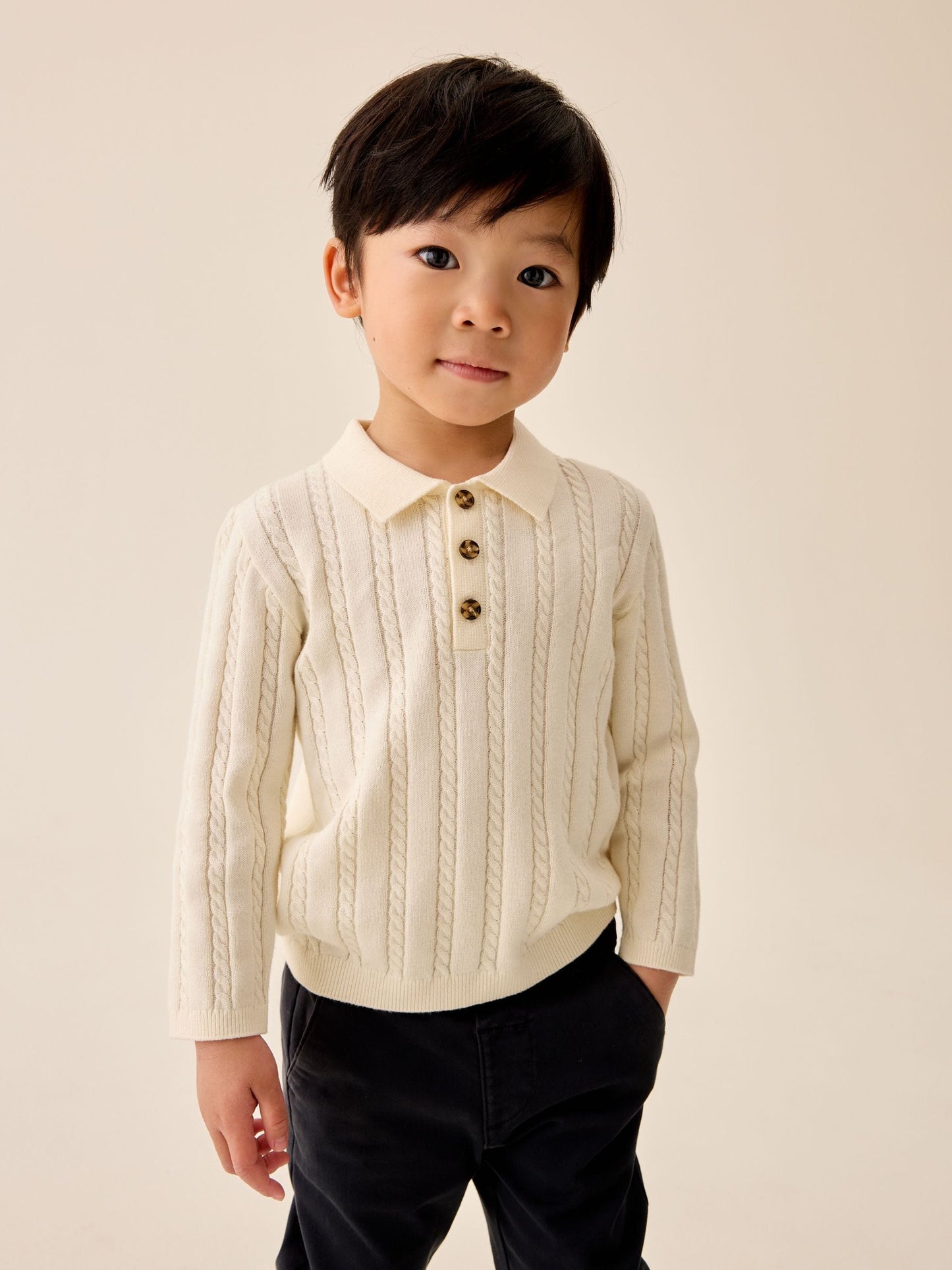 Dsiney Kidz - Ecru Cable Knit Polo Shirt (3mths-7yrs) image 1
