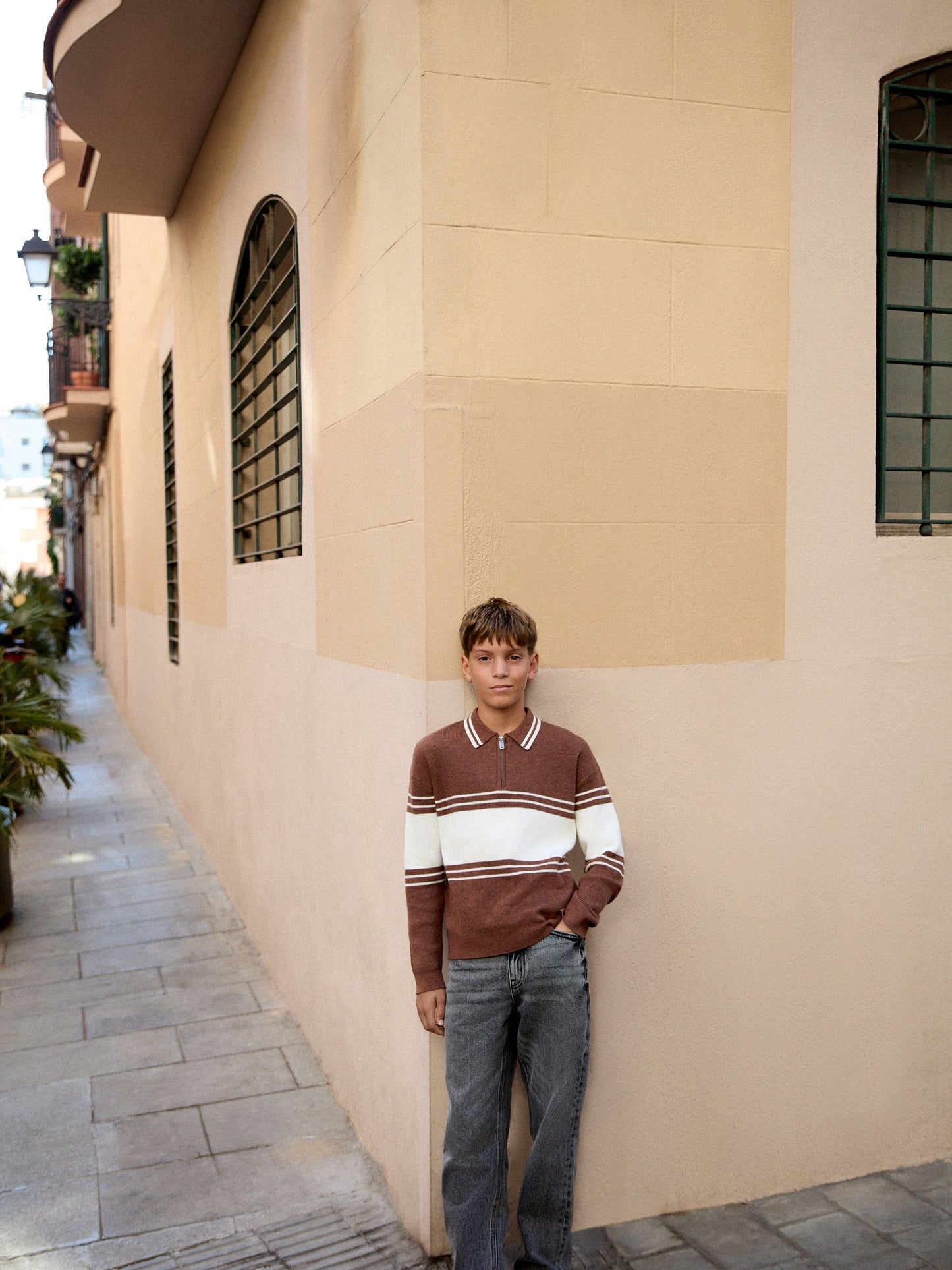 Dsiney Kidz - Rust Brown Colourblock Knitted Zip Neck Polo Shirt (3-16yrs) image 3
