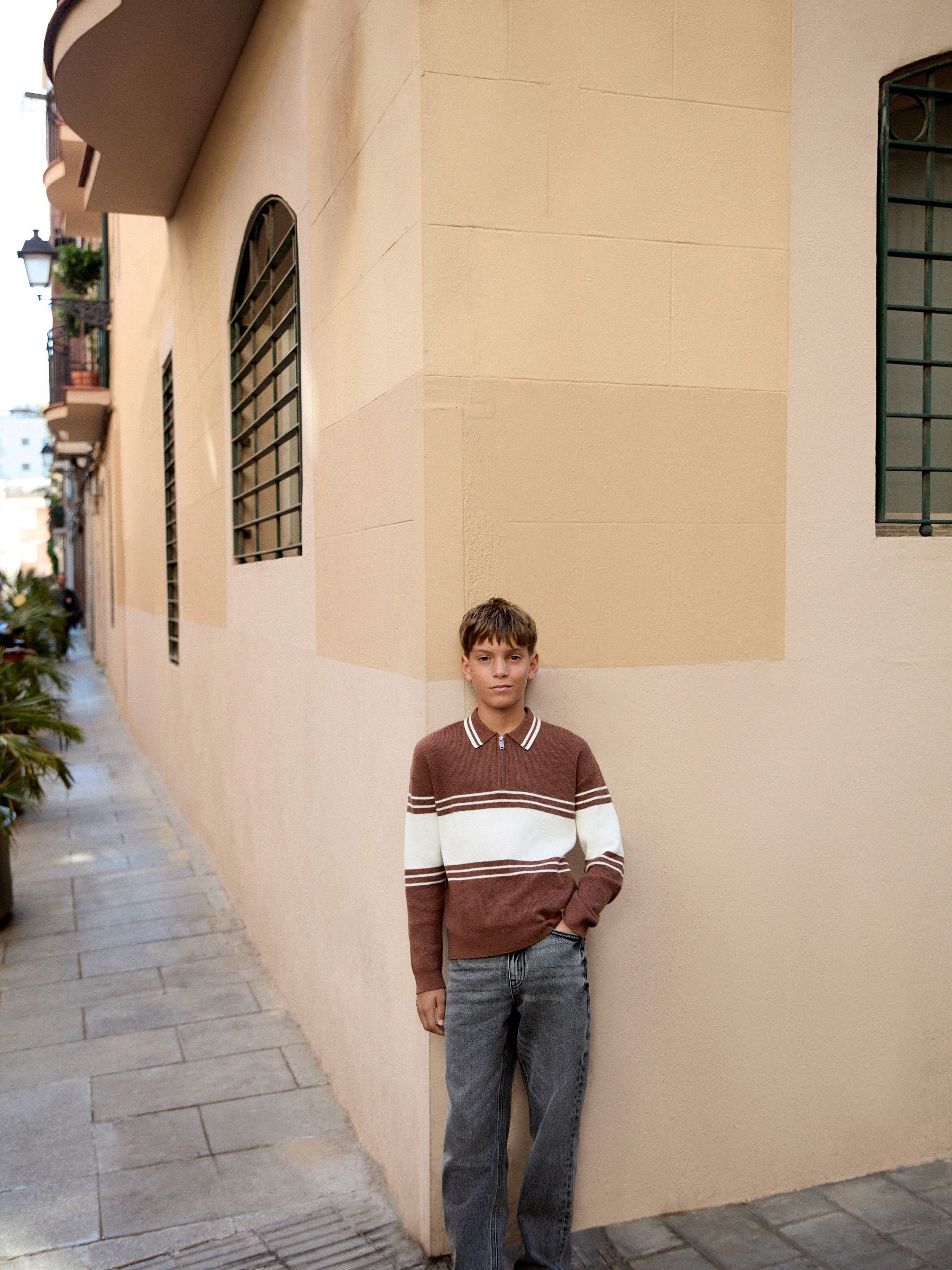 Dsiney Kidz - Rust Brown Colourblock Knitted Zip Neck Polo Shirt (3-16yrs) image 3