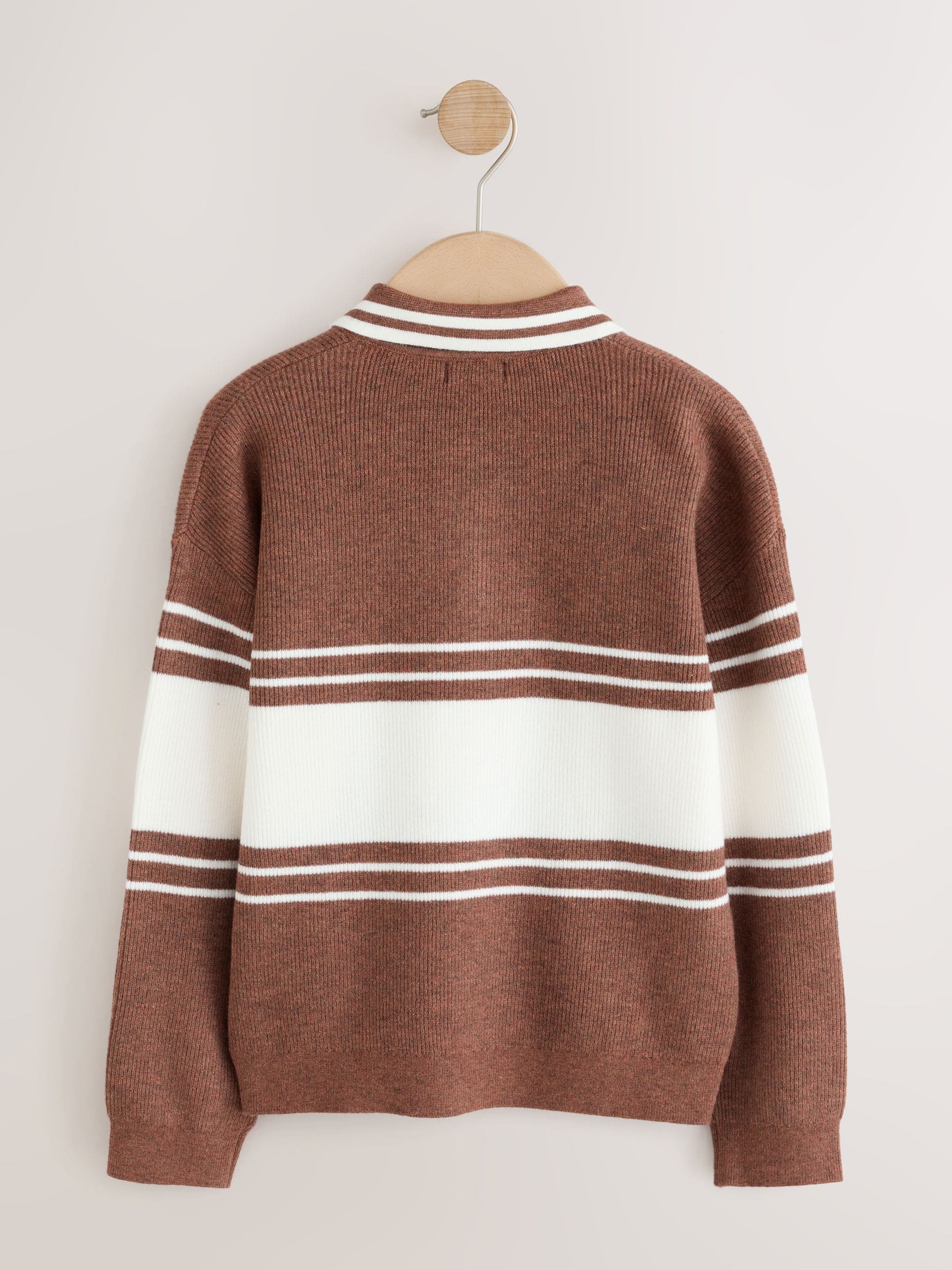 Dsiney Kidz - Rust Brown Colourblock Knitted Zip Neck Polo Shirt (3-16yrs) image 6