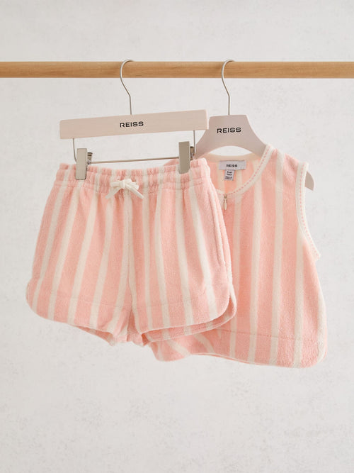 Reiss Peach Bay 9-13 yrs Towelling Stripe Top and Shorts Set image 1