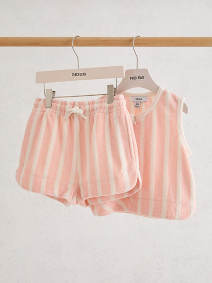 Reiss Peach Bay 9-13 yrs Towelling Stripe Top and Shorts Set image 1