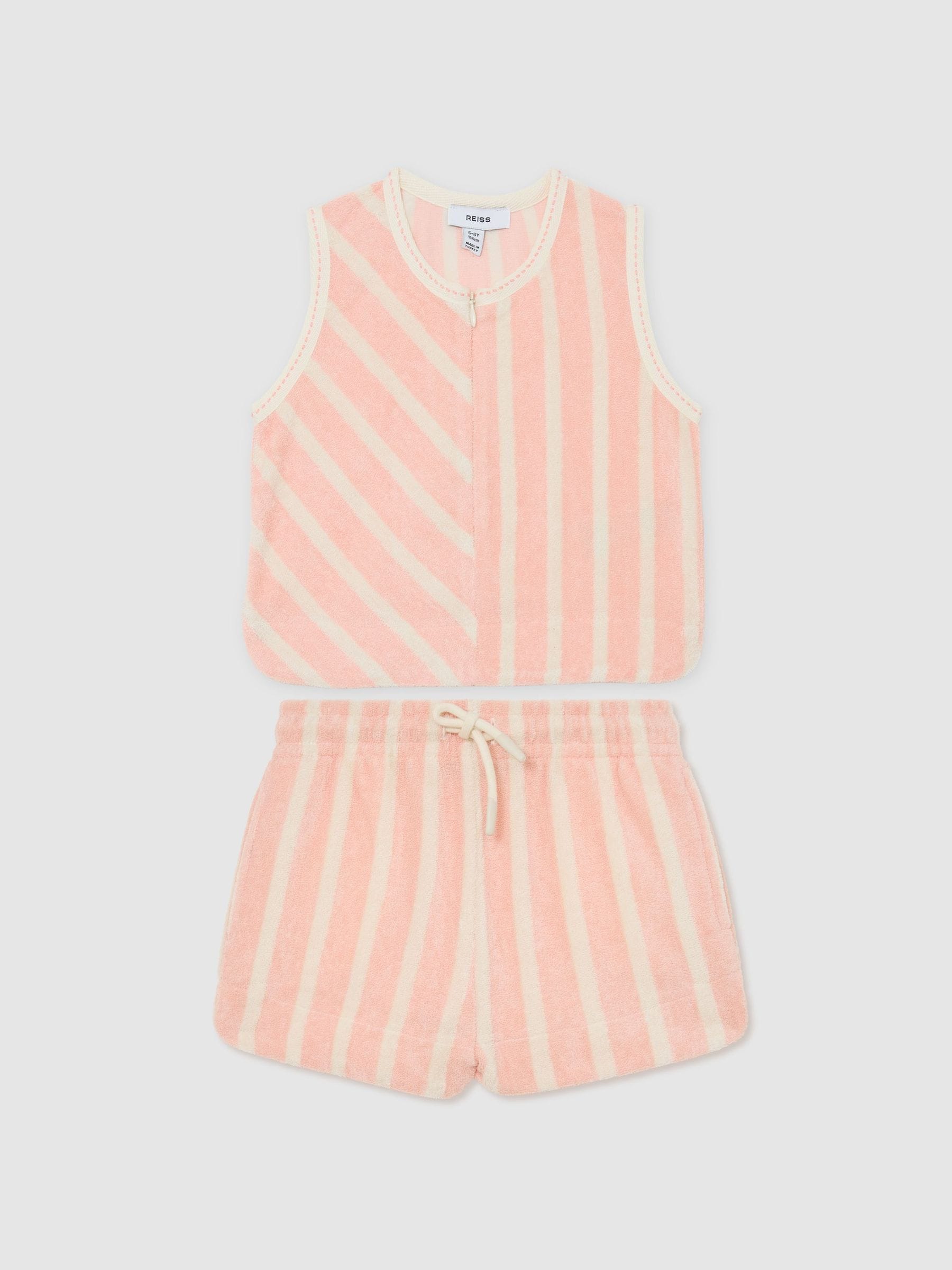 Reiss Peach Bay 9-13 yrs Towelling Stripe Top and Shorts Set image 2