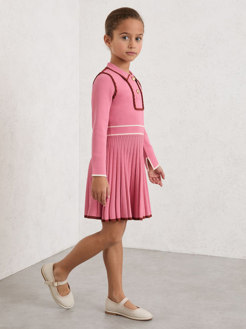 Reiss Pink Freya 9-13 yrs Piped Knitted Skater Dress image 1