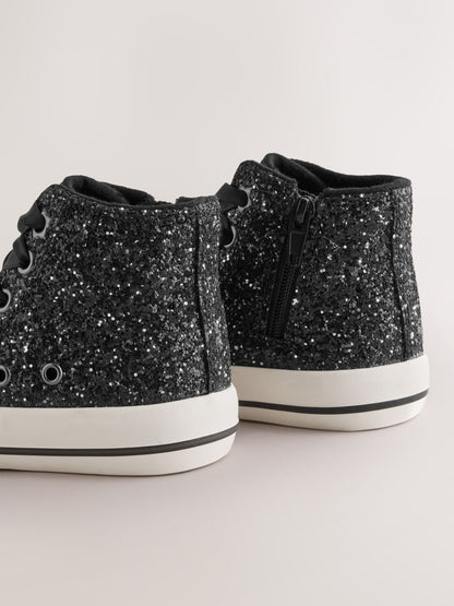 Dsiney Kidz - Black Glitter Standard Fit (F) High Top Trainers image 4