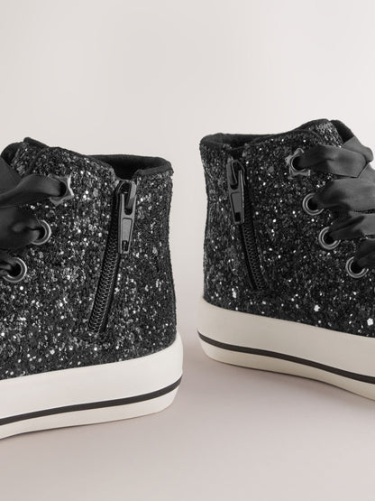 Dsiney Kidz - Black Glitter Standard Fit (F) High Top Trainers image 5