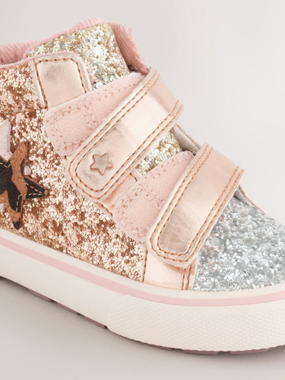 Dsiney Kidz - Gold Glitter Standard Fit (F) Touch Fastening High Top Trainers image 3