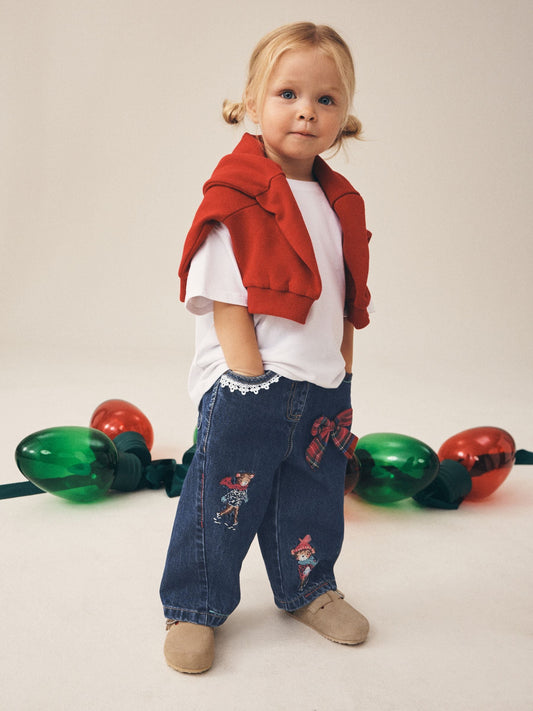 Christmas Tartan Embroidered Wide Leg Jeans (3mths-7yrs) - image 1