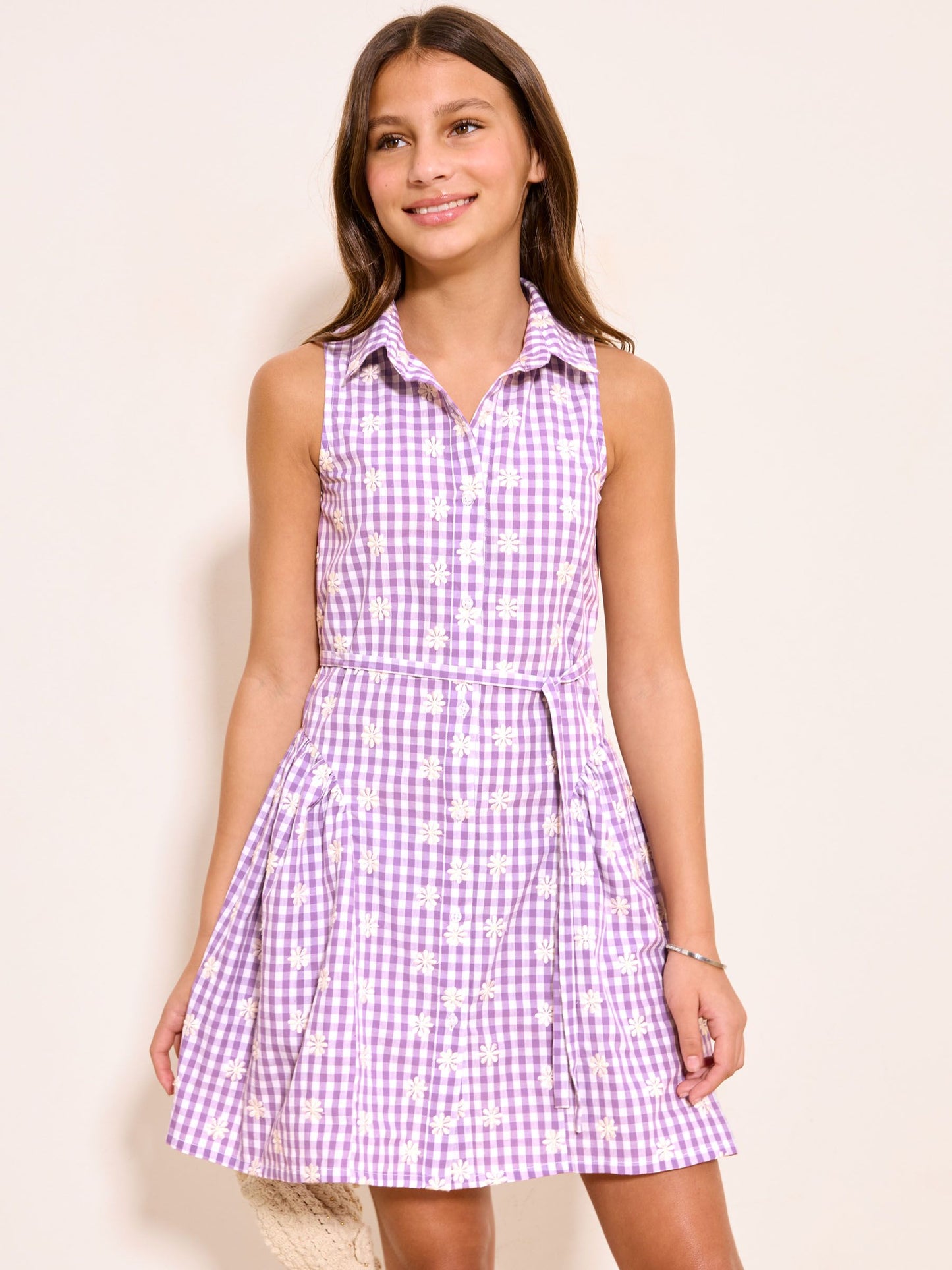 Lipsy Purple Gingham Holiday Shirt Dress (5-16yrs) image 1