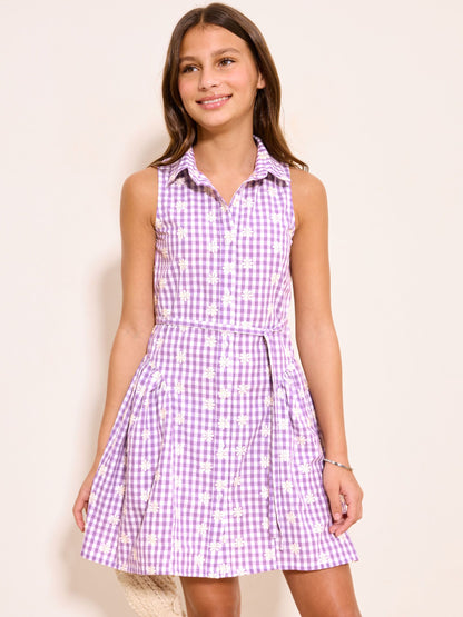 Lipsy Purple Gingham Holiday Shirt Dress (5-16yrs) image 1