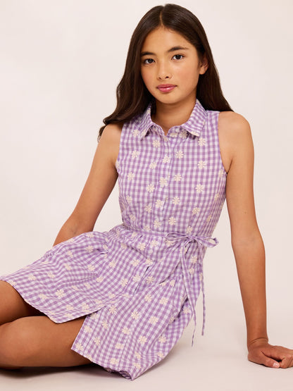 Dsiney Kidz - Lipsy Purple Gingham Shirt Dress (5-16yrs) image 5